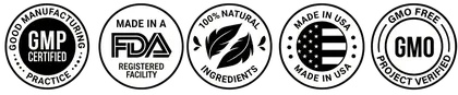 CardioClear quality certifications — Non-GMO, Made in USA, GMP Certified, 90-Day Guarantee